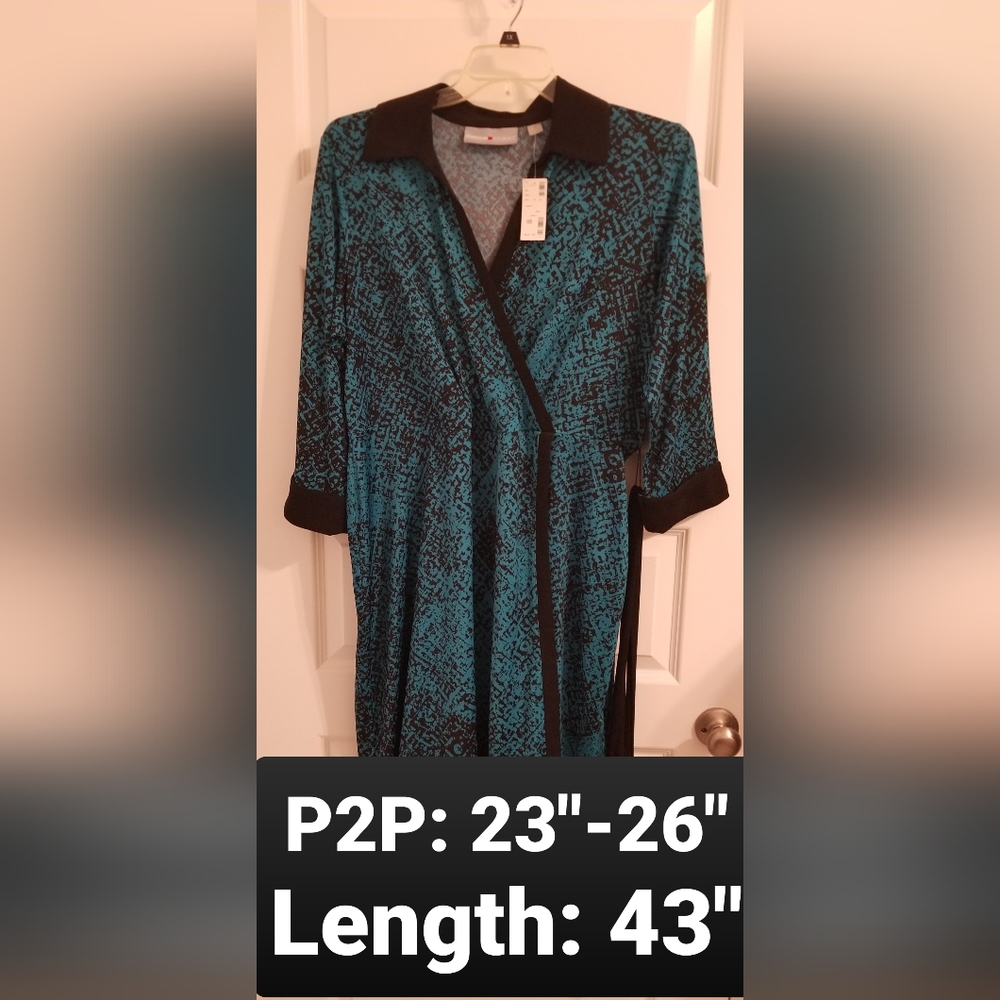 Avenue Studio 3/4 Sleeve Faux Wrap Midi Dress, NWT, Size 2X (18/20)